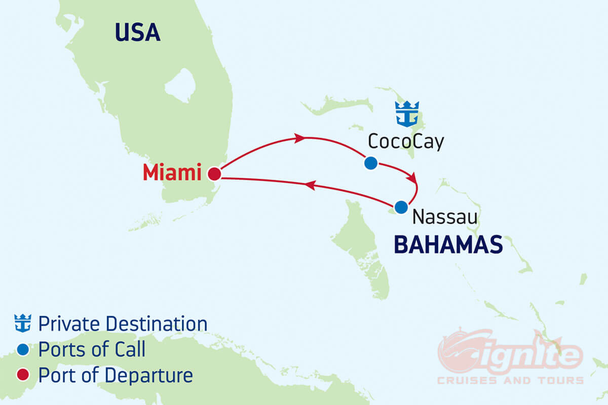 Itinerary: Miami, Cococay, Nassau Bahamas